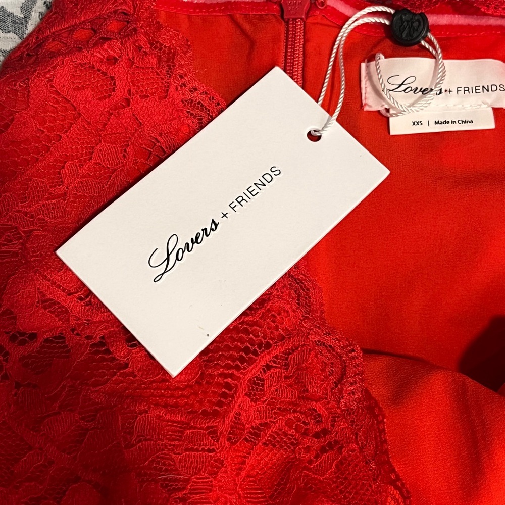 Lovers + Friends Red Lace Ruffle Strapless Mini Dress XXS NWT - Picture 11 of 14
